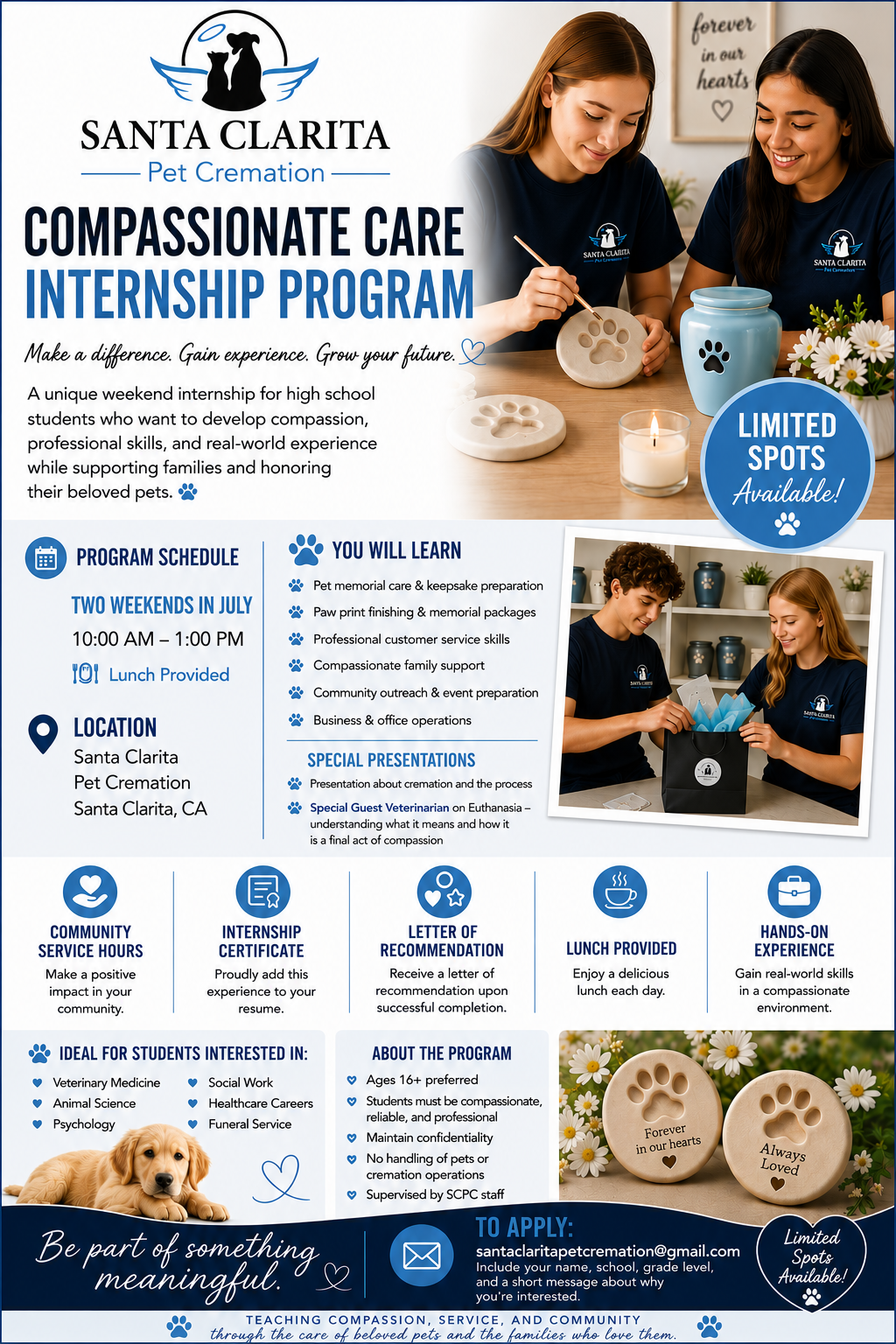 Summer Internship Program Offers High School Students an Opportunity to Earn Community Service Hours While Giving Back to Pet Families
